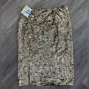 NWT Michael Kors Sequin Pencil Skirt - Gold